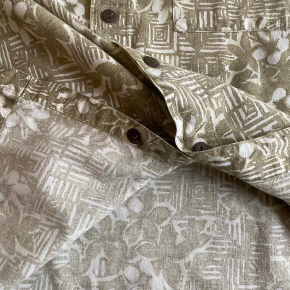 Vintage Pacific Scene Neutral Tan Floral Hawaiian Button Down Shirt Mens XL - Picture 8 of 13